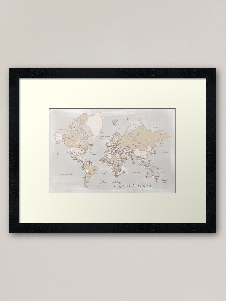 Alternate view of The world is yours to explore, rustic world map with cities, "Lucille" Framed Art Print