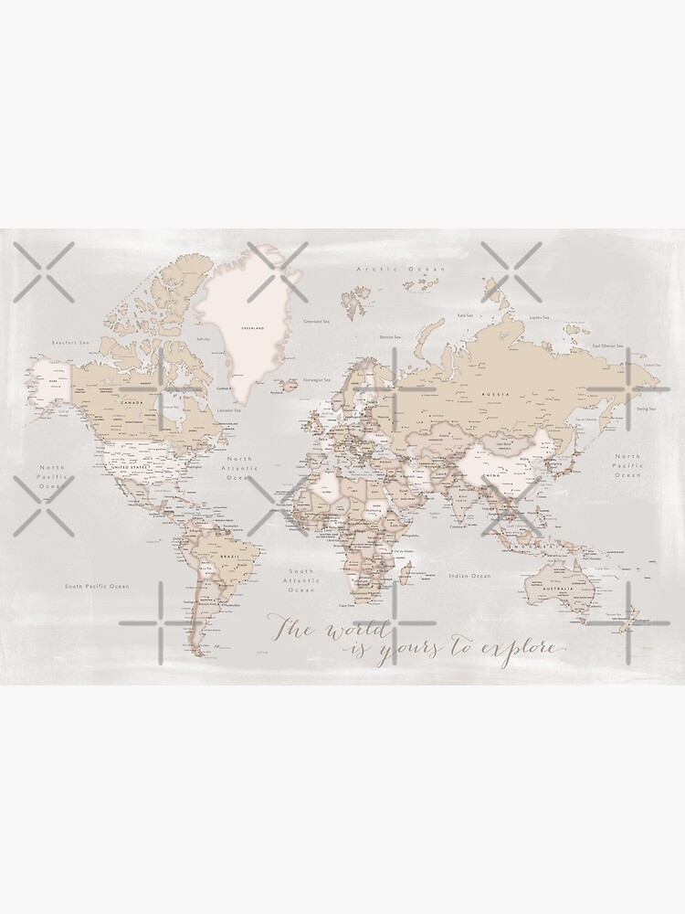 The world is yours to explore, rustic world map with cities, "Lucille" by blursbyai
