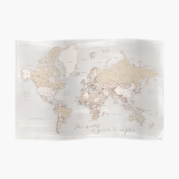The world is yours to explore, rustic world map with cities, "Lucille" Poster