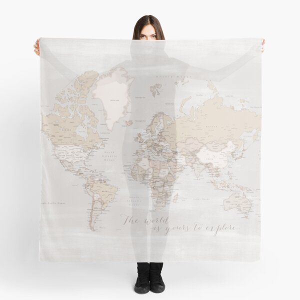 Fanciful Old World Map Earthtones Scarf