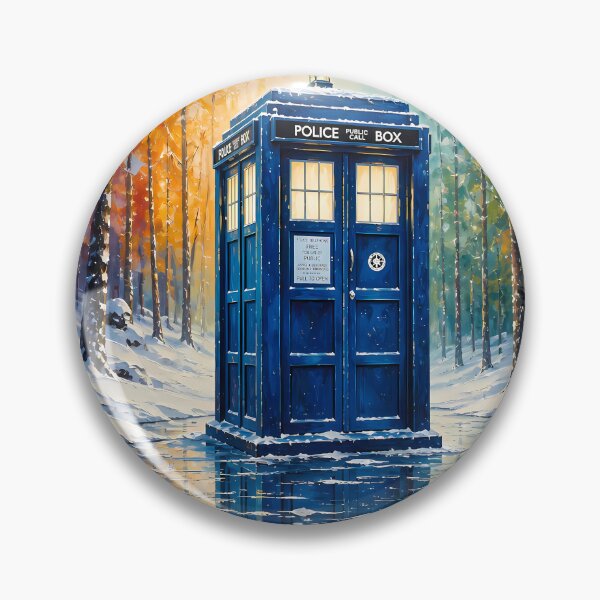 Item preview, Blue Police Box in Snowy Forest Sci-Fi Art designed and sold by 4Titik.