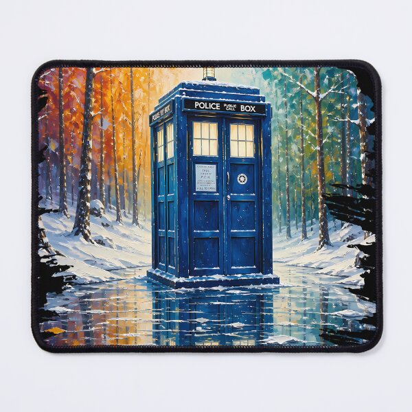 Item preview, Blue Police Box in Snowy Forest Sci-Fi Art designed and sold by 4Titik.