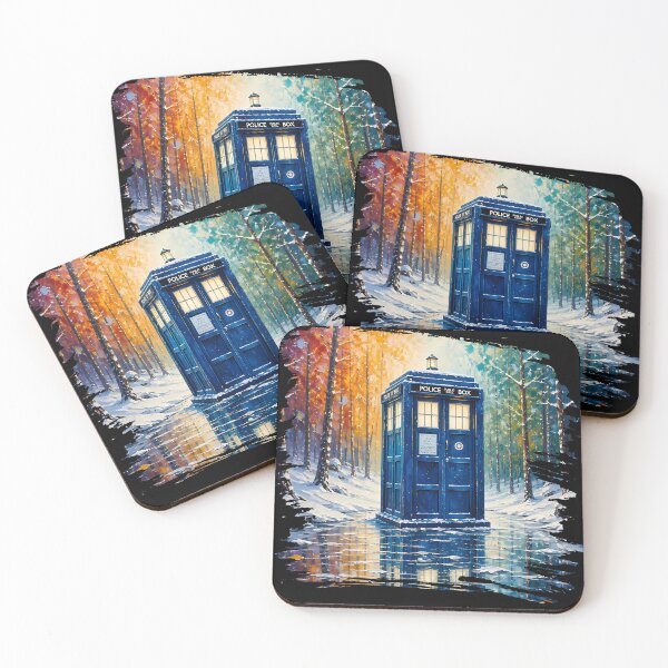 Item preview, Blue Police Box in Snowy Forest Sci-Fi Art designed and sold by 4Titik.