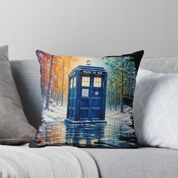 Item preview, Blue Police Box in Snowy Forest Sci-Fi Art designed and sold by 4Titik.