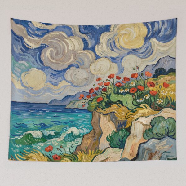 Item preview, Van Gogh Style Coastal Poppies Cliff Painting Ocean Wall Art designed and sold by Tamas Das.