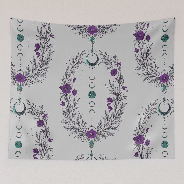 Aperçu de l'œuvre phases de la lune, fleurs botaniques, Wicca céleste créée et vendue par Christine Krahl.