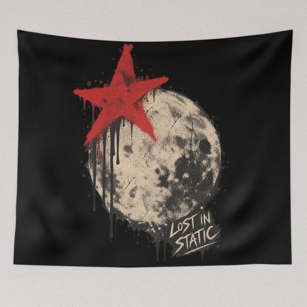 Item preview, Lost In Static Red Star Moon Soft Grunge Punk Art designed and sold by Yellowriversss.