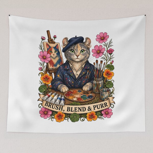 Item preview, Brush Blend Purr Painter Artist Cat Art designed and sold by Old's Cool Cat Studio.