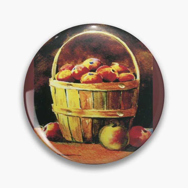 Item preview, Original watercolor of a wooden basket of apples designed and sold by aswoa.