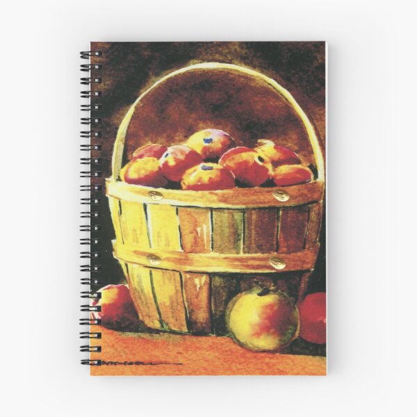 Item preview, Original watercolor of a wooden basket of apples designed and sold by aswoa.