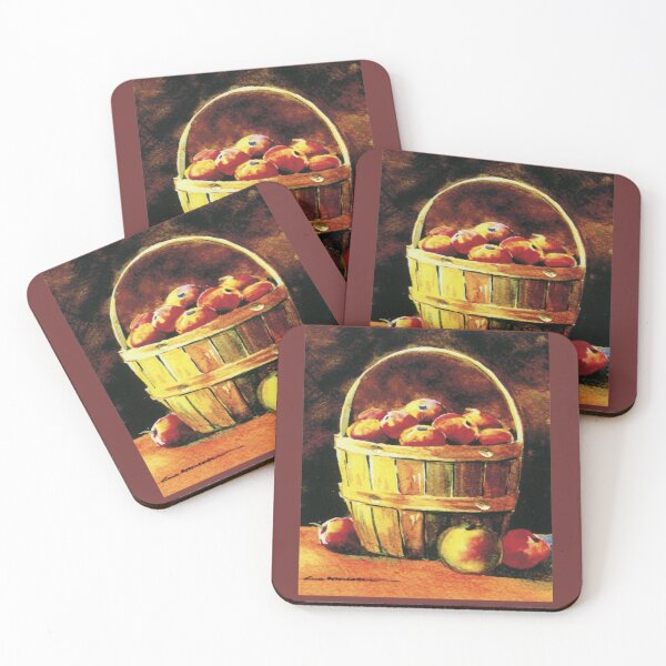 Item preview, Original watercolor of a wooden basket of apples designed and sold by aswoa.