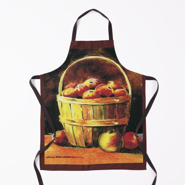 Item preview, Original watercolor of a wooden basket of apples designed and sold by aswoa.