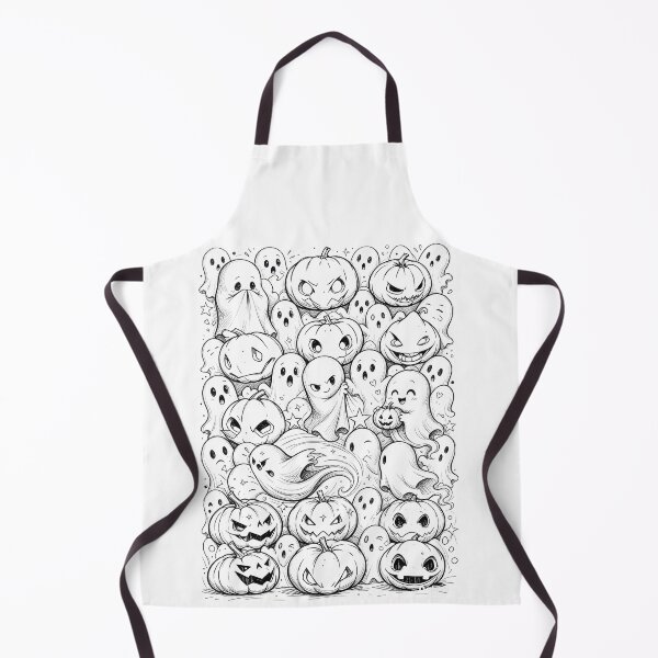 Item preview, Halloween Ghosts and Pumpkins Doodle - Classic Black White Line Art designed and sold by Vivid Pixel Studio.