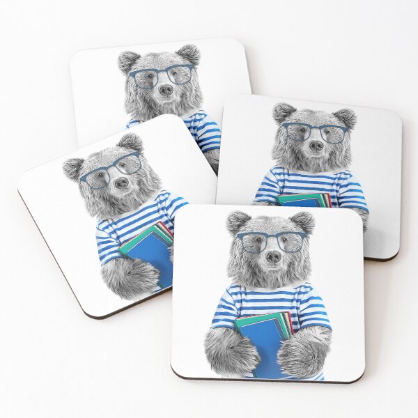 Item preview, Cute Boy Bear Wearing Blue Glasses Holding Colorful Books designed and sold by PLisasPets.