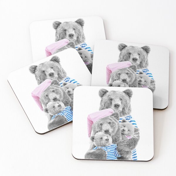 Item preview, Bear Family Hug in Soft Pastel Striped Pajamas designed and sold by PLisasPets.