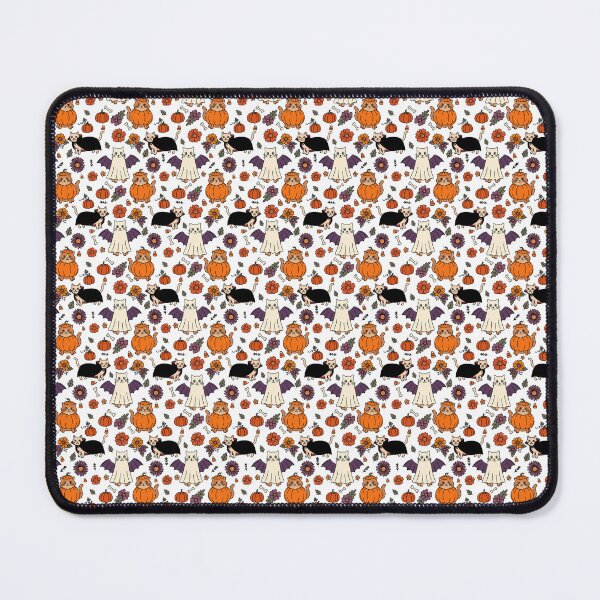 Item preview, Cute Halloween Cats in Costumes with Pumpkins & Flowers White designed and sold by WildLakePatterns.