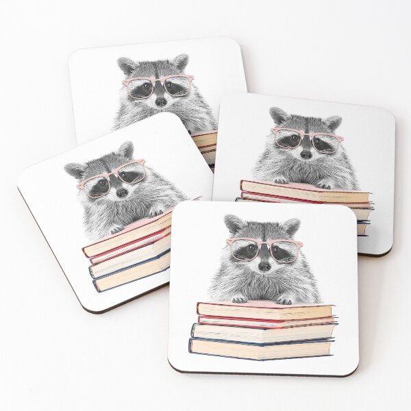 Item preview, Clever Raccoon with Pink Glasses Leaning on Books designed and sold by PLisasPets.