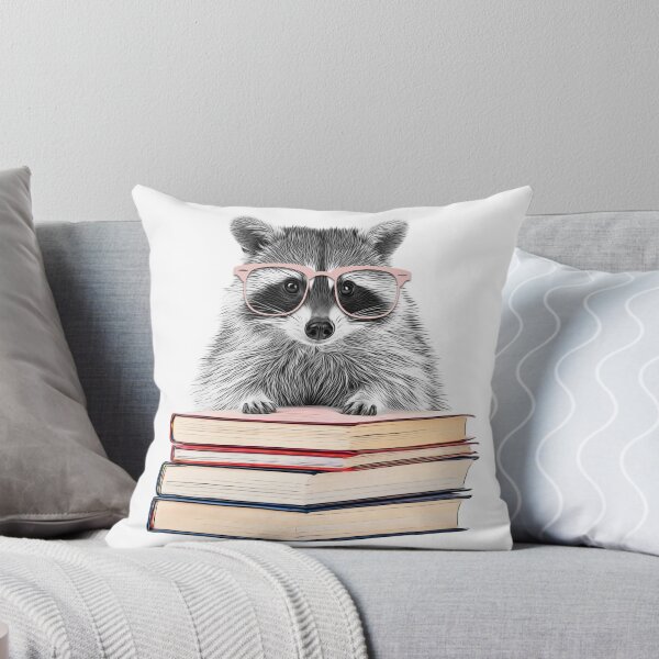 Item preview, Clever Raccoon with Pink Glasses Leaning on Books designed and sold by PLisasPets.