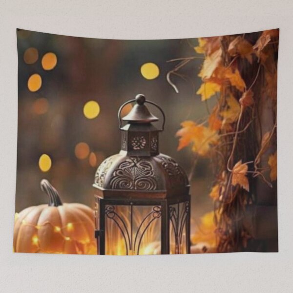 Item preview, Cozy Autumn Vintage Lantern with Glowing Pumpkins and String Lights — Fall Bokeh Art designed and sold by LYAN-STORE.
