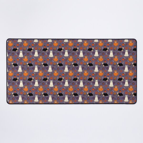 Item preview, Cute Halloween Cats in Costumes with Pumpkins & Flowers Purple designed and sold by WildLakePatterns.