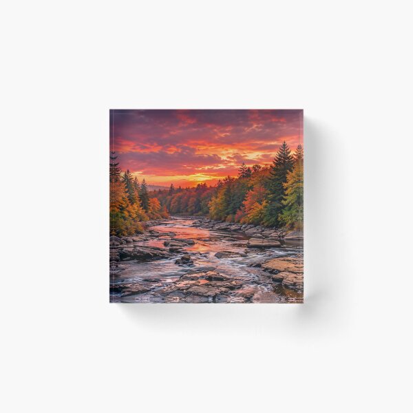 Artikelvorschau, Herbstliches Flusstal bei Sonnenuntergang entworfen und verkauft von Wild Bloom Paws.