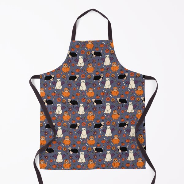 Item preview, Cute Halloween Cats in Costumes with Pumpkins & Flowers Blue designed and sold by WildLakePatterns.