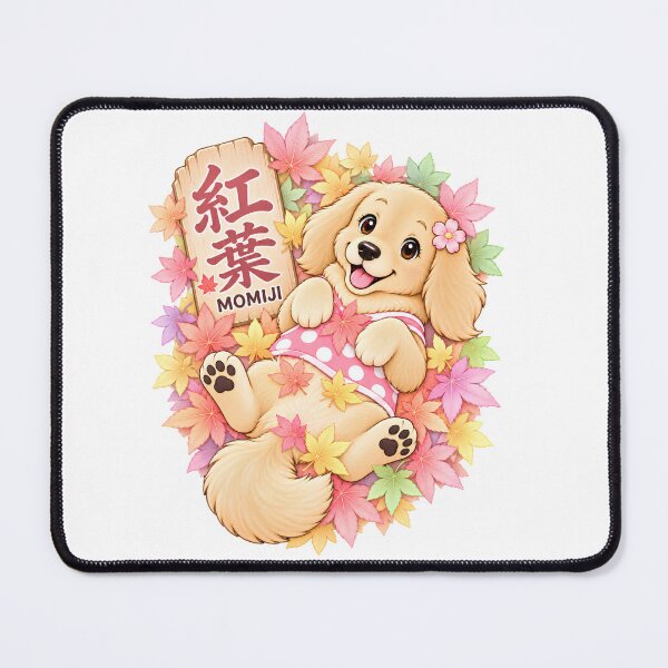 Item preview, Japanese Momiji Kanji Art – Golden Retriever Puppy & Autumn Leaves – Pastel Edition designed and sold by  Miyabi Tonaegoto Art.