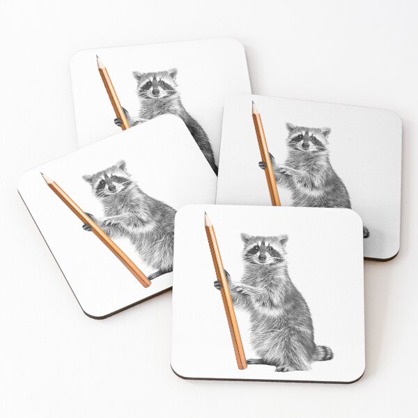 Item preview, Cute Raccoon Holding Huge Wooden Pencil Illustration designed and sold by PLisasPets.