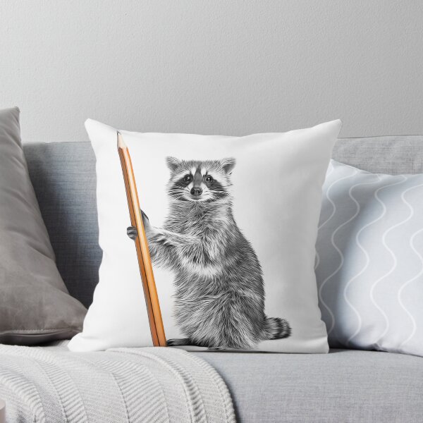 Item preview, Cute Raccoon Holding Huge Wooden Pencil Illustration designed and sold by PLisasPets.