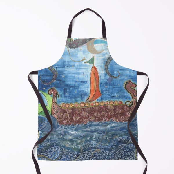 Item preview, Across the Silvery Sea – Viking Ship & Kraken Watercolor Ink Painting designed and sold by FaireWaveArt.