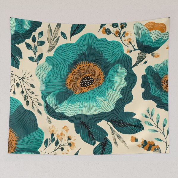 Item preview, Bright blue floral pattern design designed and sold by anytka.