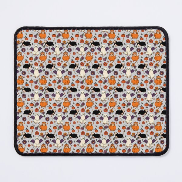 Item preview, Cute Halloween Cats in Costumes with Pumpkins & Flowers Grey designed and sold by WildLakePatterns.