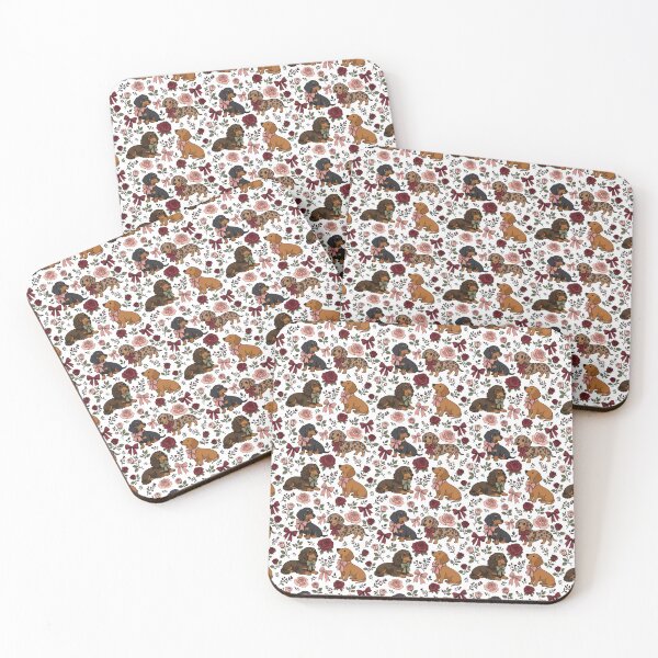 Item preview, Maximalist Cute Dachshunds with Roses & Bows White designed and sold by WildLakePatterns.