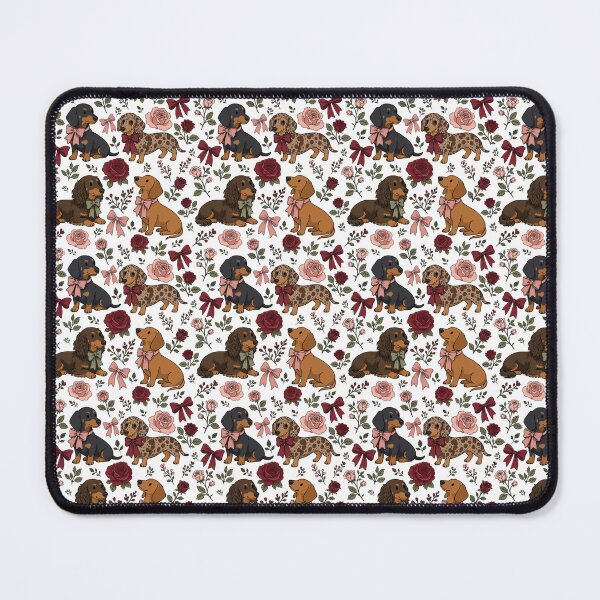 Item preview, Maximalist Cute Dachshunds with Roses & Bows White designed and sold by WildLakePatterns.