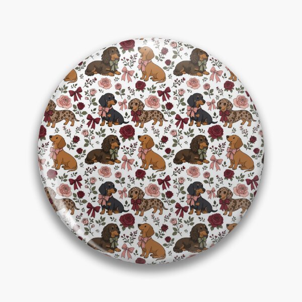 Item preview, Maximalist Cute Dachshunds with Roses & Bows White designed and sold by WildLakePatterns.