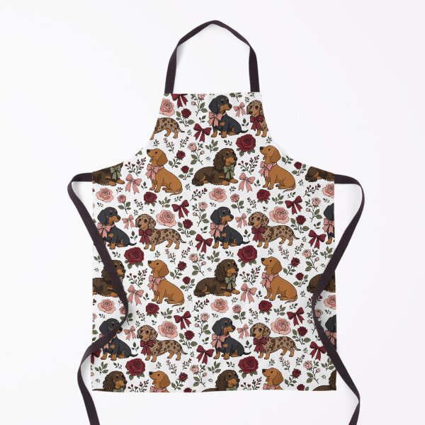 Item preview, Maximalist Cute Dachshunds with Roses & Bows White designed and sold by WildLakePatterns.