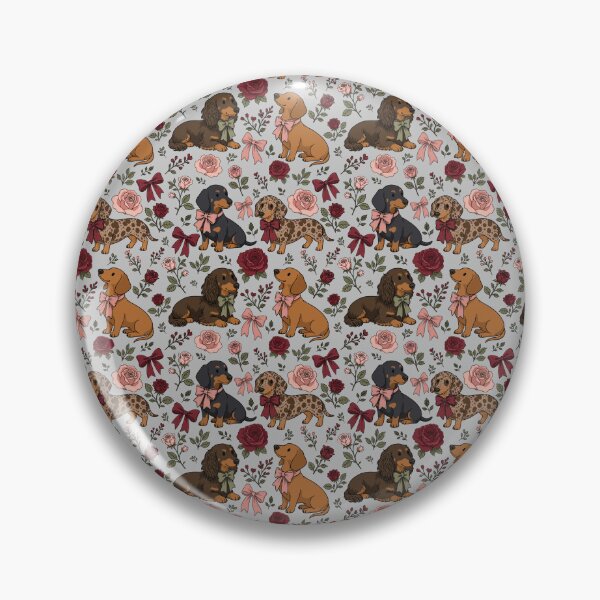 Item preview, Maximalist Cute Dachshunds with Roses & Bows Grey designed and sold by WildLakePatterns.