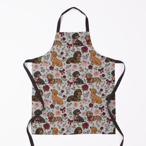 Item preview, Maximalist Cute Dachshunds with Roses & Bows Grey designed and sold by WildLakePatterns.