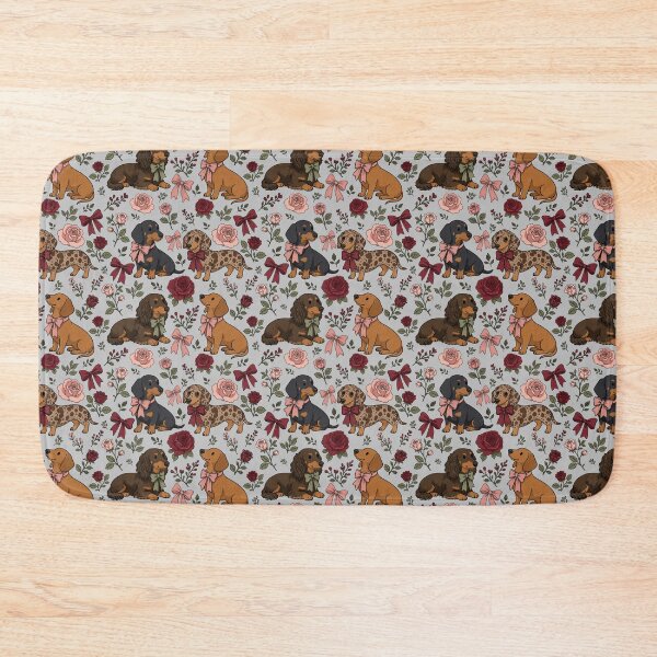 Item preview, Maximalist Cute Dachshunds with Roses & Bows Grey designed and sold by WildLakePatterns.