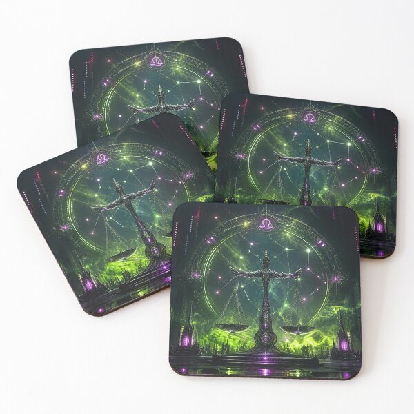 Item preview, Cyberpunk Libra Zodiac - Neon Gothic Mechanical Scales designed and sold by LazyDayzCo.