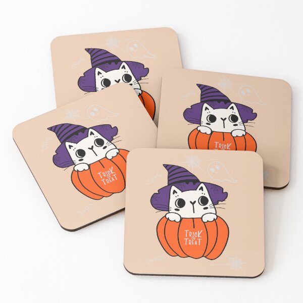Item preview, Trick of Treat White Cat with Pumpkin Costume and Magic Hat designed and sold by AlginaPugachova.