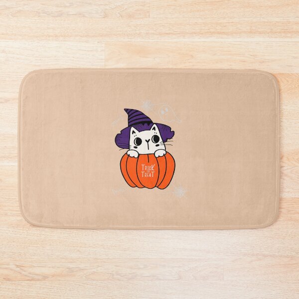 Item preview, Trick of Treat White Cat with Pumpkin Costume and Magic Hat designed and sold by AlginaPugachova.