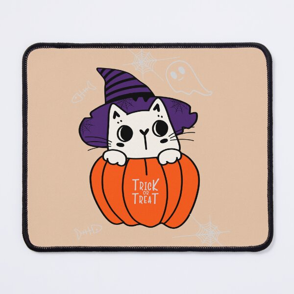 Item preview, Trick of Treat White Cat with Pumpkin Costume and Magic Hat designed and sold by AlginaPugachova.