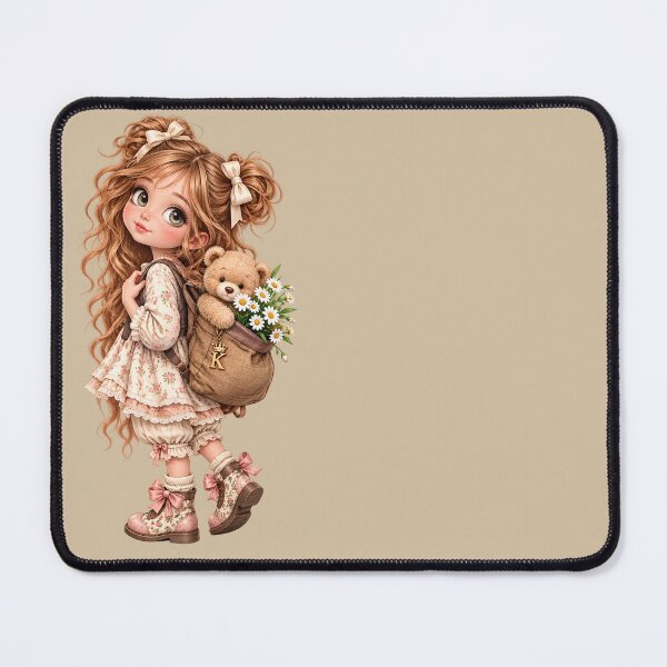 Item preview, Cute Anime Girl with Teddy Bear and Flowers designed and sold by GRFORA.