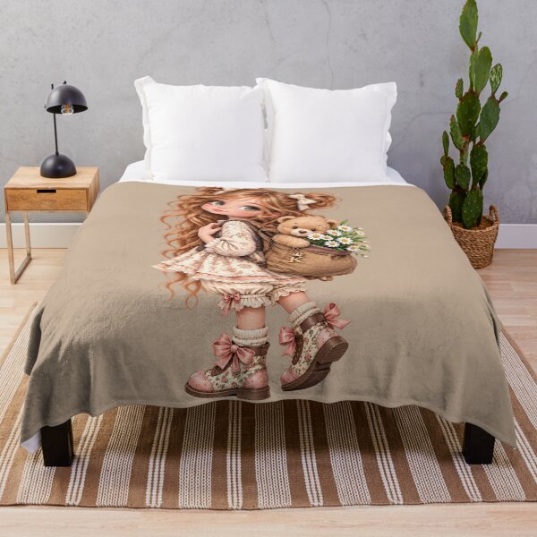 Item preview, Cute Anime Girl with Teddy Bear and Flowers designed and sold by GRFORA.