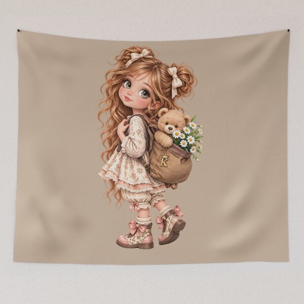 Item preview, Cute Anime Girl with Teddy Bear and Flowers designed and sold by GRFORA.