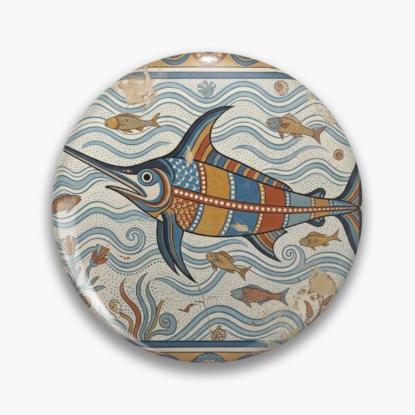 Item preview, The Aegean Charger: Minoan Bronze Age Swordfish Marine Fresco Art designed and sold by FreiherrPK.