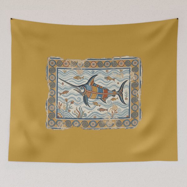Item preview, The Aegean Charger: Minoan Bronze Age Swordfish Marine Fresco Art designed and sold by FreiherrPK.
