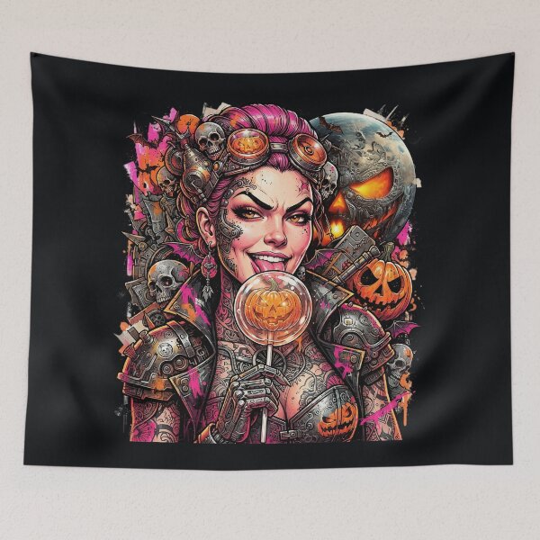 Item preview, Halloween Cyberpunk Pink Lollipop Pumpkin Witch designed and sold by Voodoo Store Paranormal Collections.