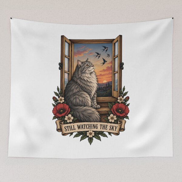 Item preview, Still Watching The Sky Window Cat Art designed and sold by Old's Cool Cat Studio.